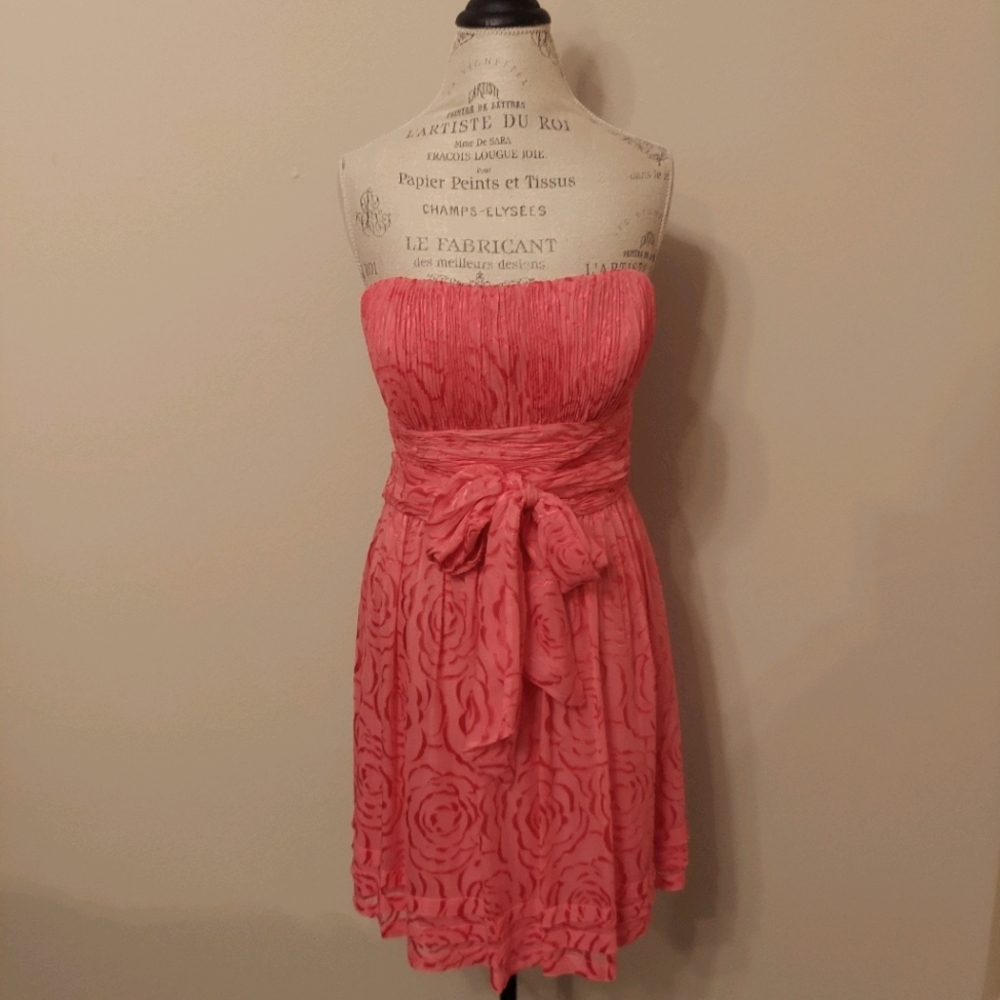 BCBGMAXAZRIA Silk/Rayon Strapless Pink Dress Sz 10